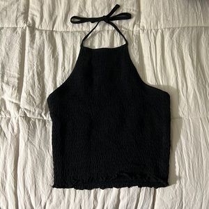 garage black halter tie back top